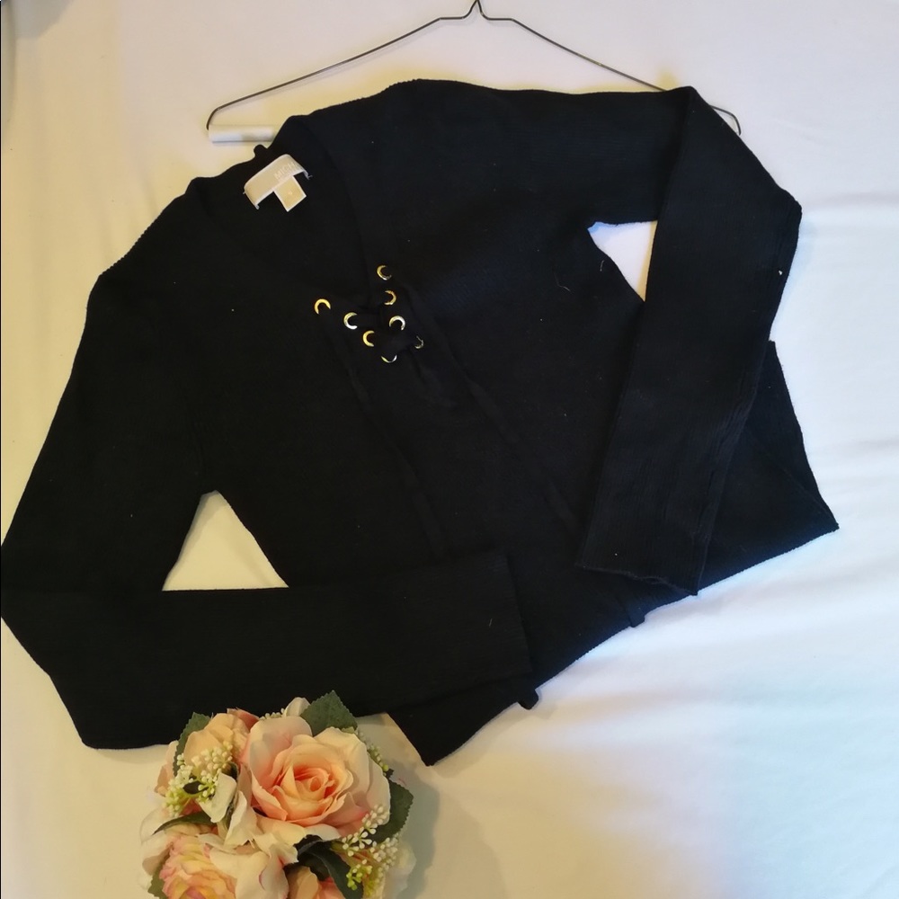 Michael Kors Bodycon Black Sweater - Laced V-Line